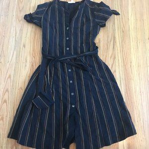 Black cotton striped midi shirt dress